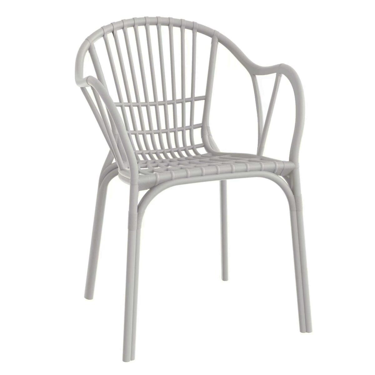 Sillón de polipropileno AMALFI gris pálido apilable con tratamiento anti-UV para interior y exterior ! desc : Sillón de polipropileno apilable. Inyección asistida por gas, anti-UV, interior/exterior. 55×58,5×77,5 cm. Certificado (test report) UNE.