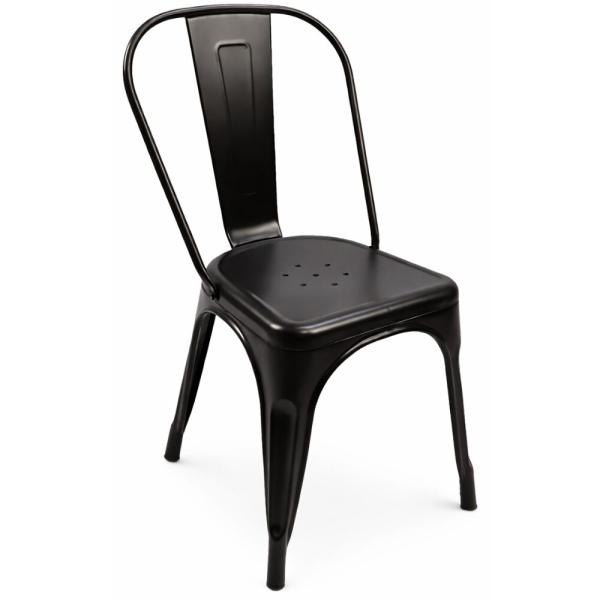 Silla Tolix negra vista principal en ángulo