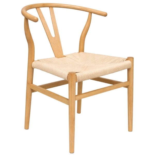 Silla Wishbone Asiento Cuerda de madera natural vista principal